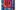 Abstract painting with overlapping geometric shapes in blue, orange, red, purple, and pink bars.