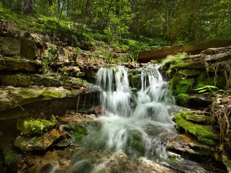 Sendero del Manantial Crystal Cascada en una colina rocosa