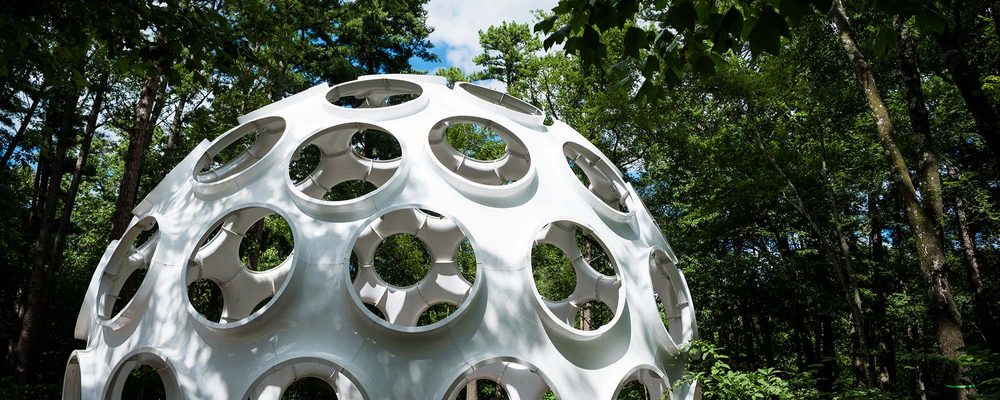 R. Buckminster Fuller (1895 - 1983), Fly's Eye Dome, 1961, fabricated ca. 1980, Fiberglass-reinforced polyester, 38 × 50 × 50ft. Crystal Bridges Museum of American Art, Bentonville, Arkansas, 2015.15 Fly’s Eye Dome by Buckminster Fuller