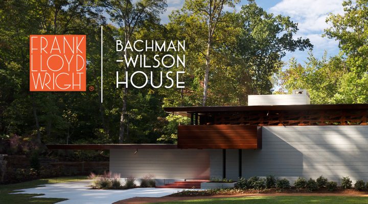 Frank Lloyd Wright Bachman-Wilson House Bachman-Wilson House by Frank Lloyd Wright amidst lush trees and greenery.