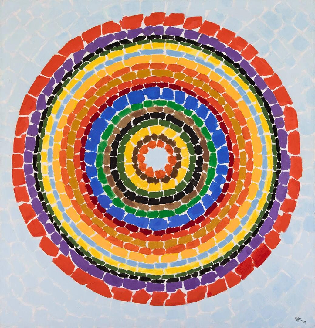 Alma Thomas, Lunar Rendezvous-Circle of Flowers, 1969, acrylic on canvas, 50 × 48 in. Crystal Bridges Museum of American Art, Bentonville, Arkansas.