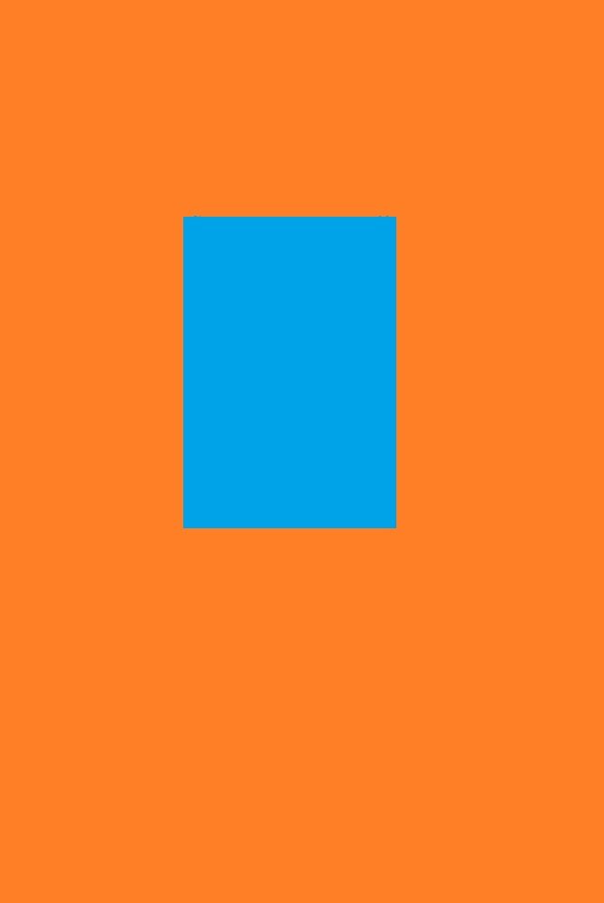 Color Theory Blue square centered on orange background.