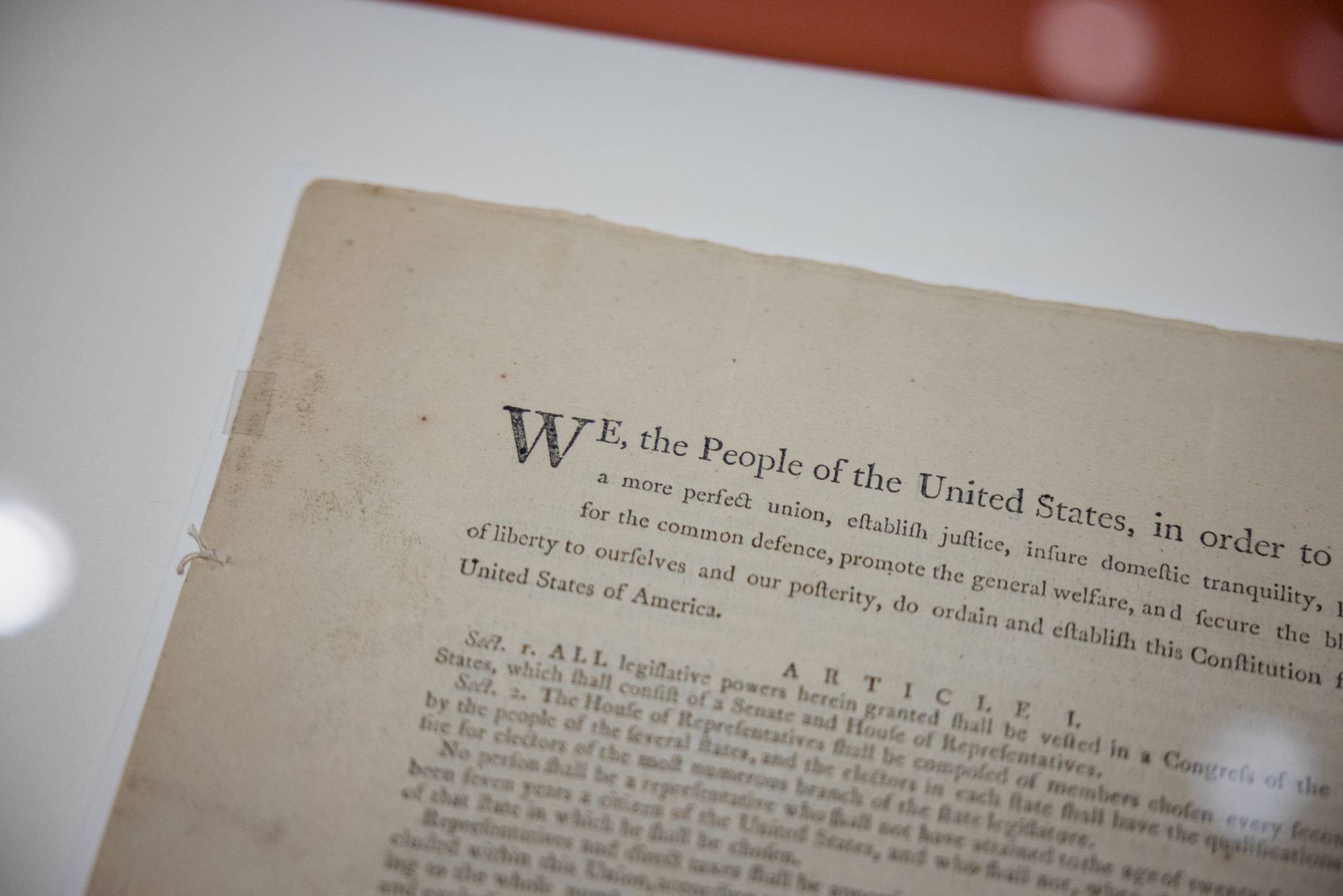 Photo by Stephen Ironside. a close-up image of text from the US constitution